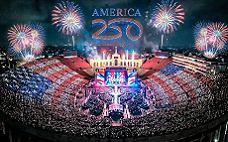 Rendering of the Los Angeles Memorial Coliseum on July 4, 2026, where America250 will host a large-scale concert