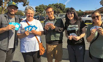 Donating gift cards for Cumulus Media's North Bay Fire Relief at San Francisco's Stonestown Galleria are Arthur (KFOG Morning Show), KFOG listener Stephanie from Martinez CA, Stephanie's son, Dayna (KFOG Talent) and Stephanie's daughter